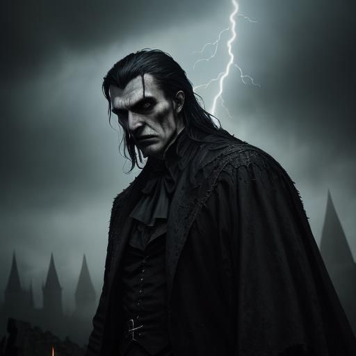 Dracula in Ruined Castle: A Gothic Horror Illustration