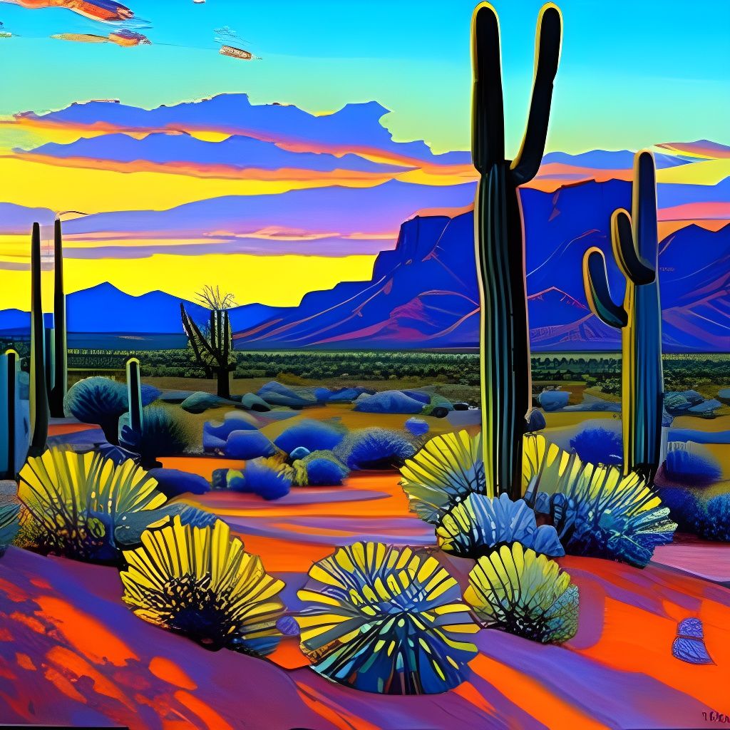 Sonoran Desert Sunset in Open Impressionism Style