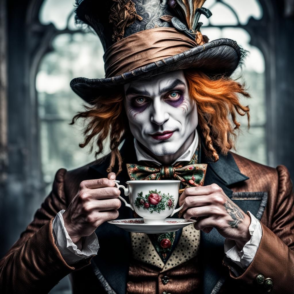 Hyperrealistic Mad Hatter with Teacup