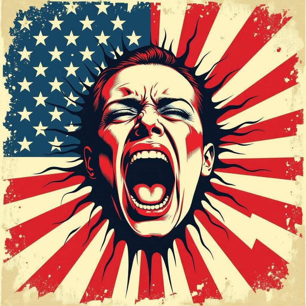 Propaganda Poster: Screaming Mouth with Chaotic Text