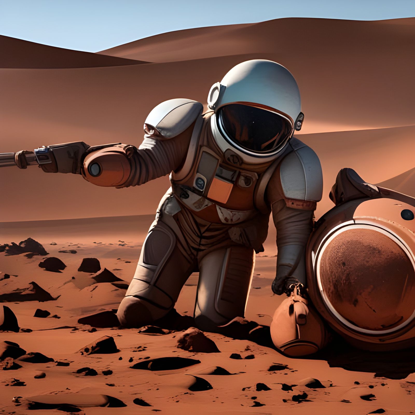 Science Fiction Spaceship Landing on Mars in Photorealism