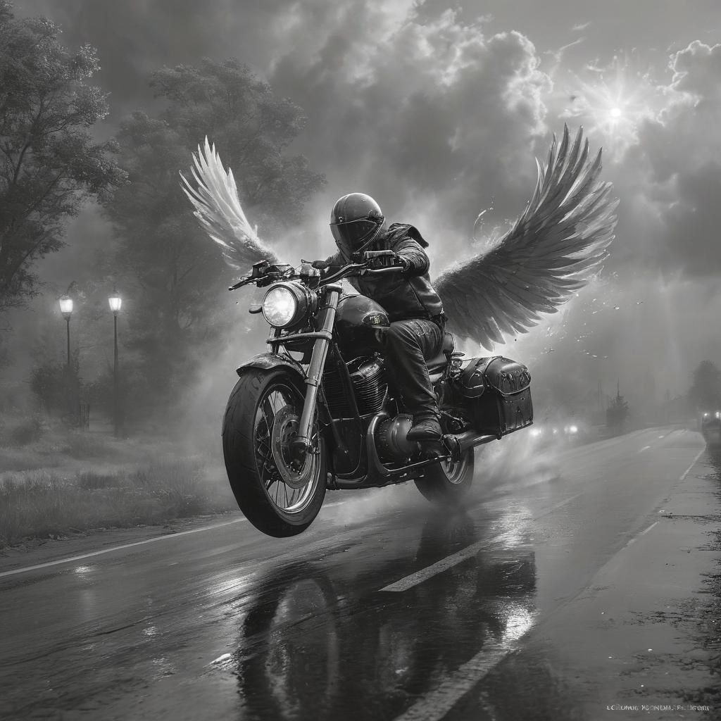 Ethereal Fantasy Biker in Flight