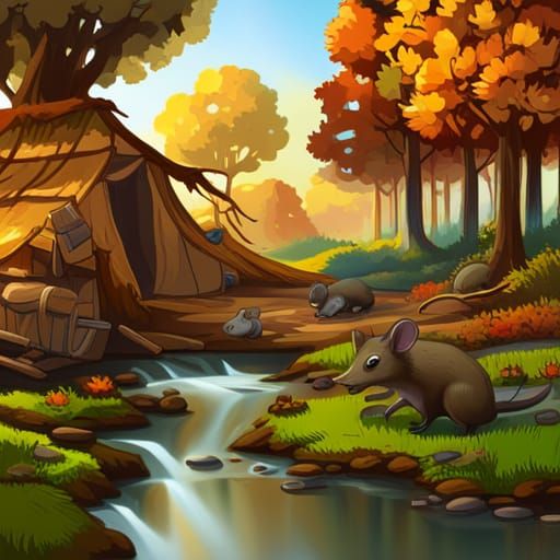 Autumnal Woodland Scene with Animals, Hyperdetailed Digital ...