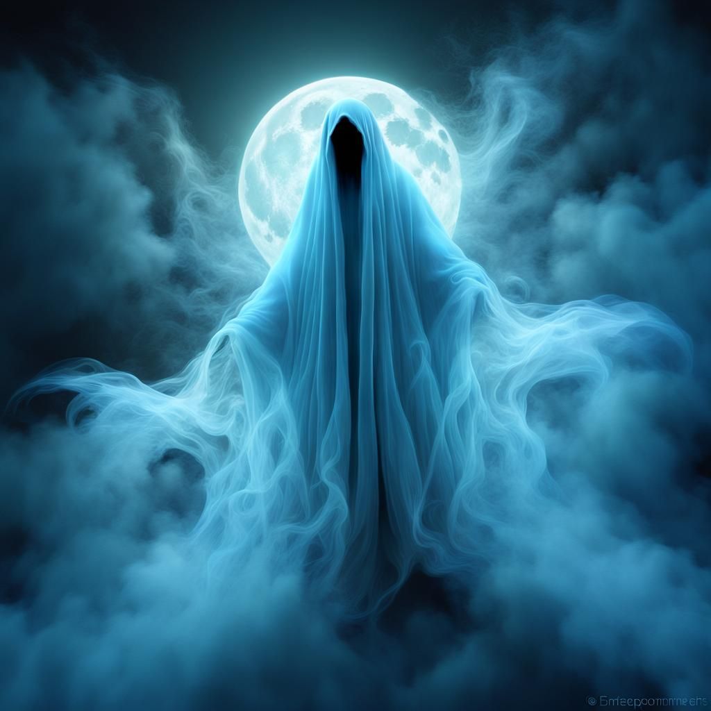 Ethereal Ghost in Bioluminescent Cosmic Explosion