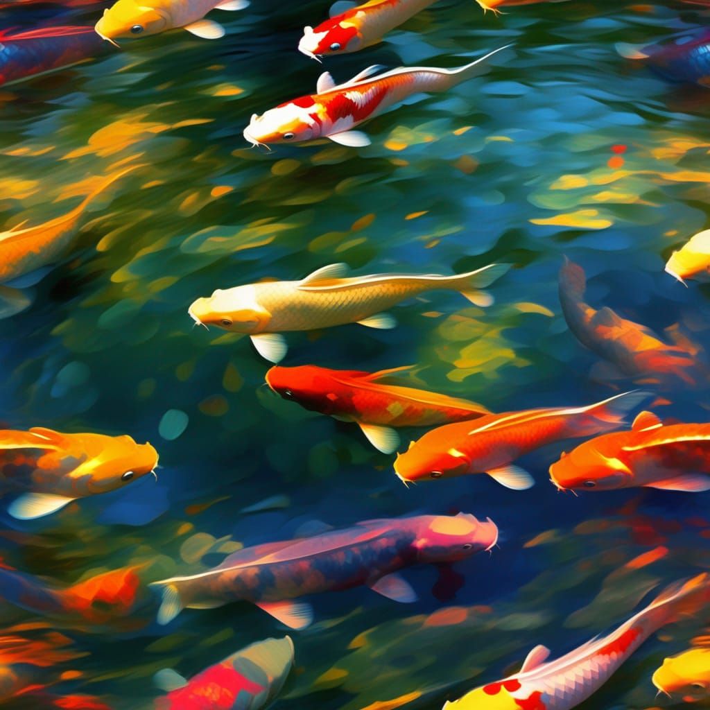 Impressionistic Koi Pond with Volumetric Cubism