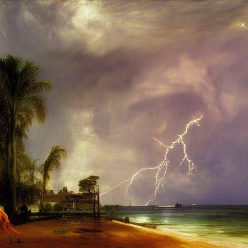 Tropical Storm over Beach Hotel in Romantic Style