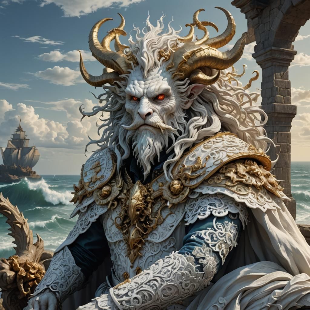 Rococo Gothic Manticore Portrait Looking Out to Sea