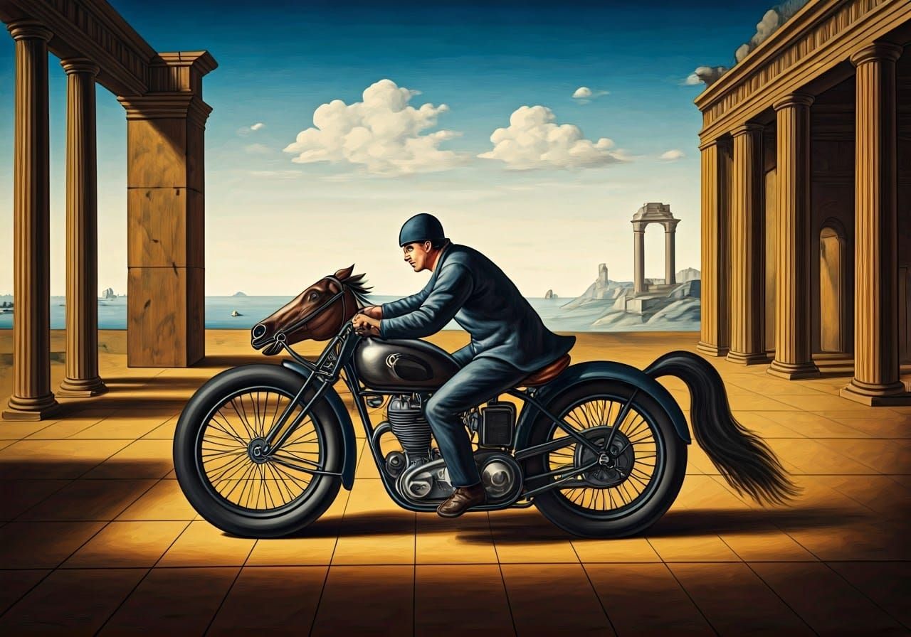 Surreal Horse-Cycle in Metaphysical Style