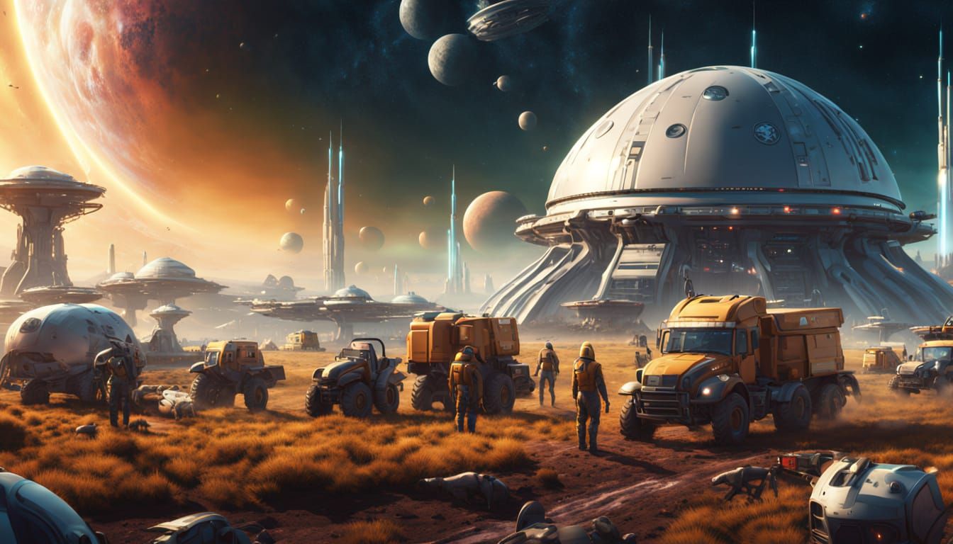 Epic Space Colony Scene in Cinematic Digital Art