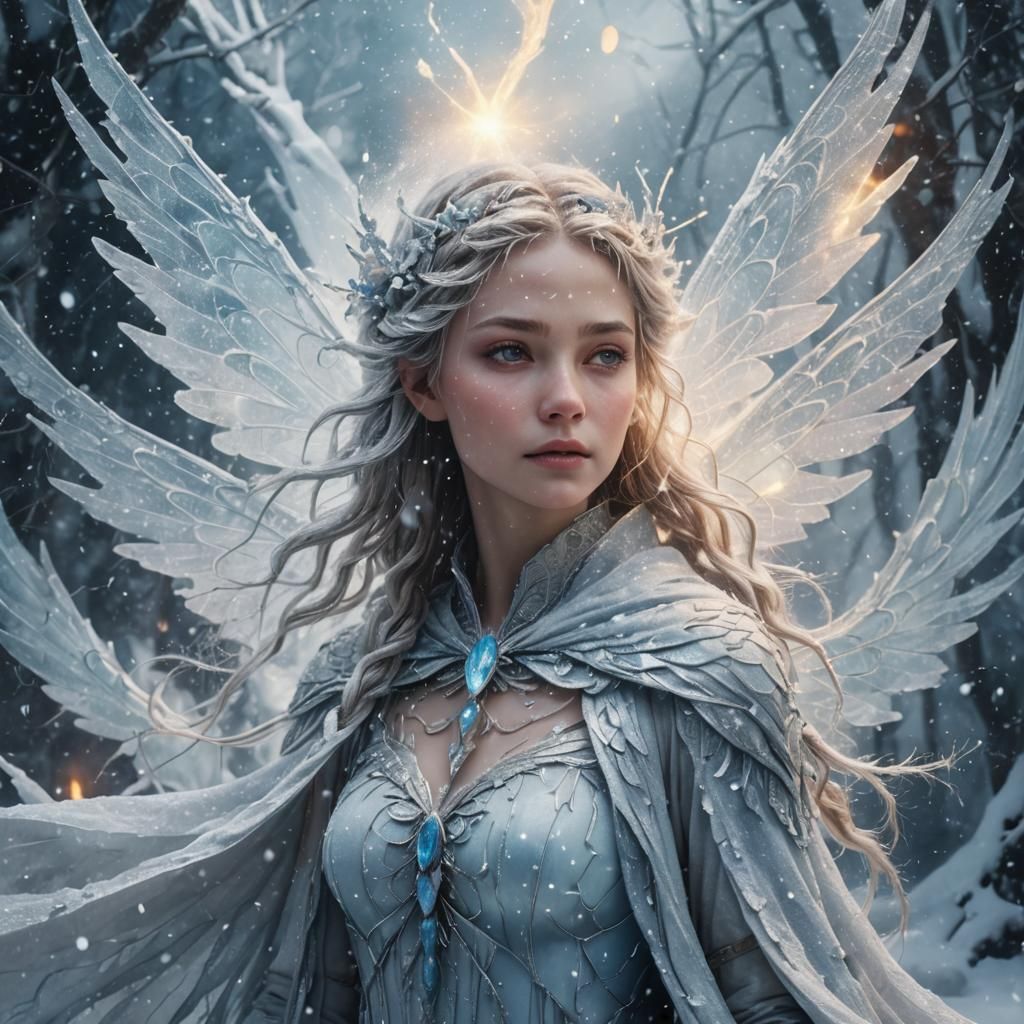 Winter Fairy Casting Spell in Blizzard: Digital Art