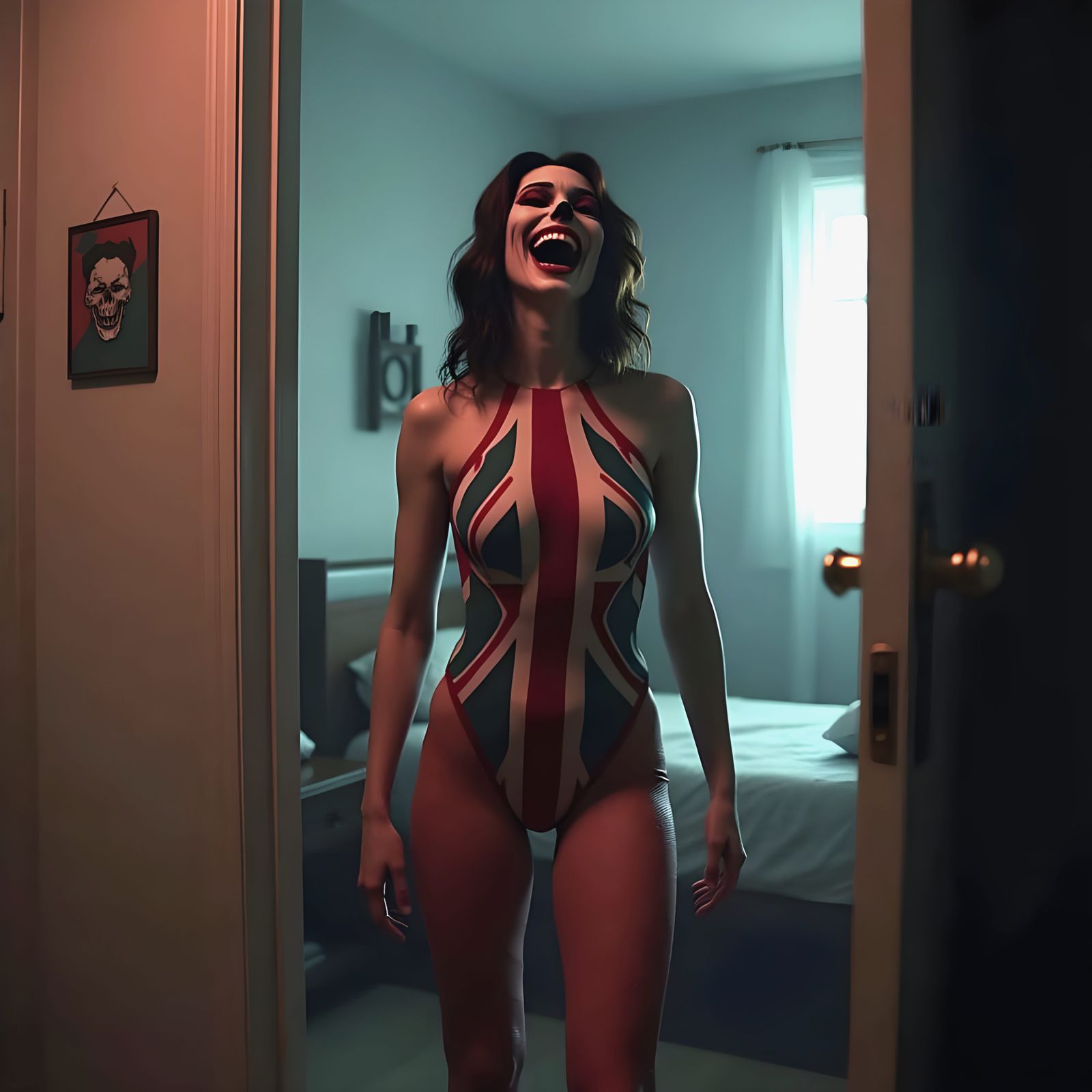 Gothic Beauty in Union Jack Leotard