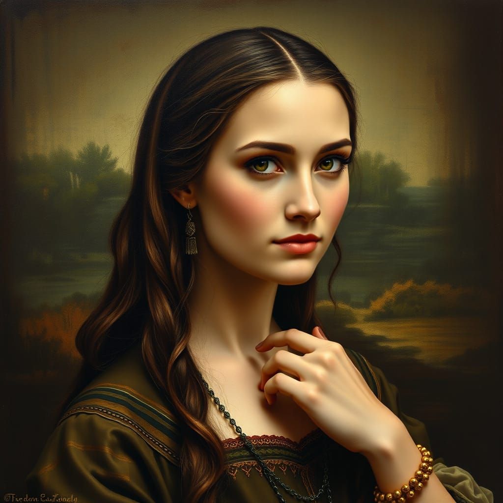 Renaissance Woman with Enigmatic Smile, Classical Painting