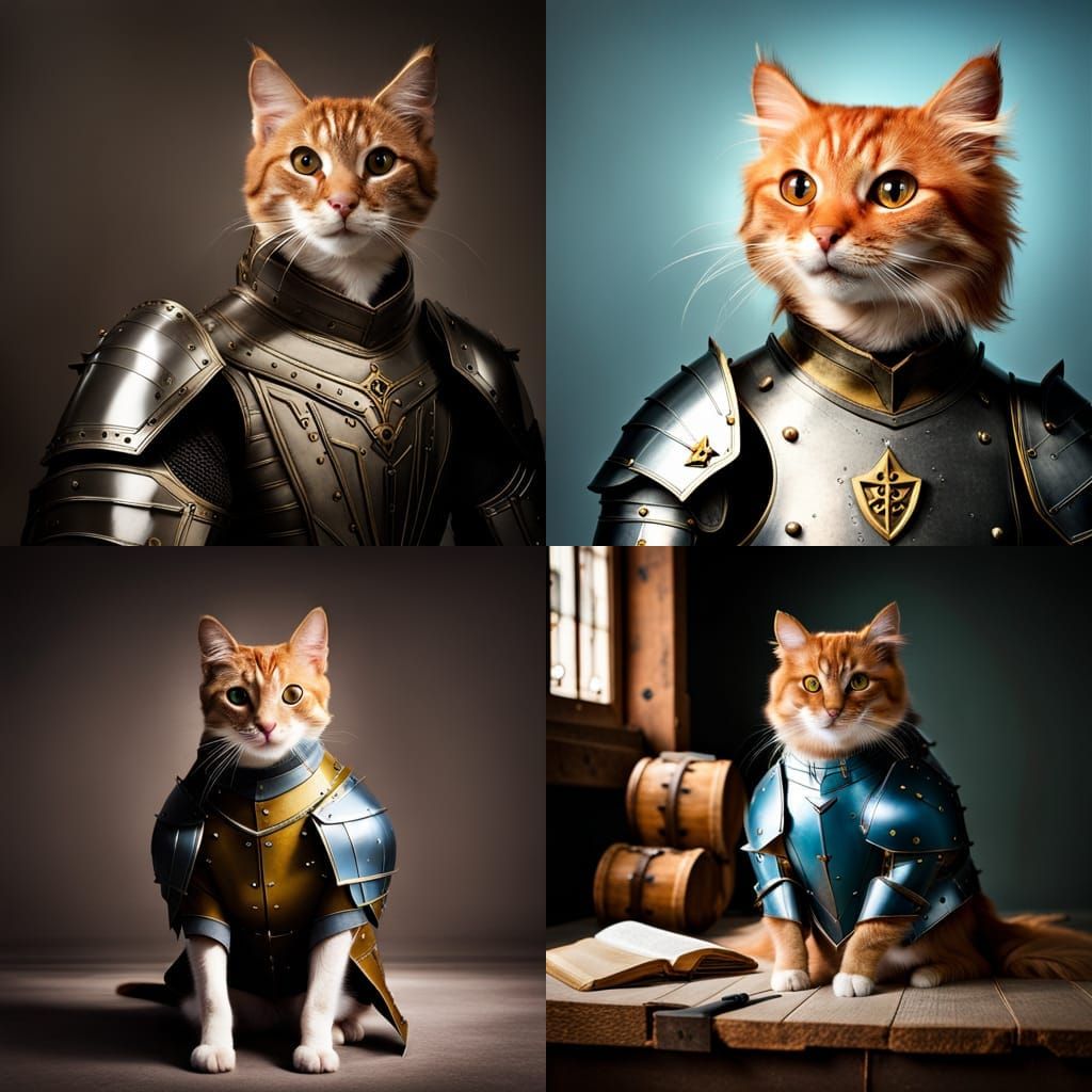 Cat in Medieval Armor: A Whimsical Warrior