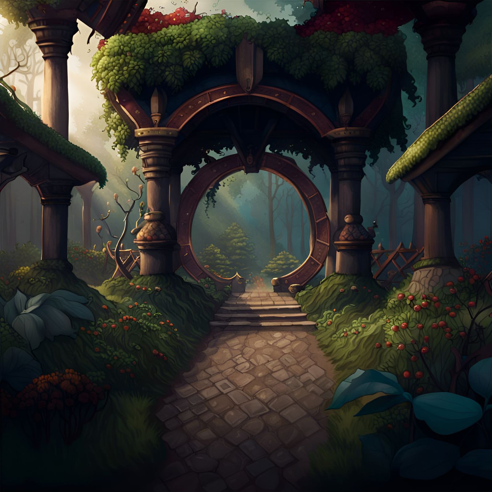 Dojo Surrounded by Medieval Fitness Trail in Matte Painting