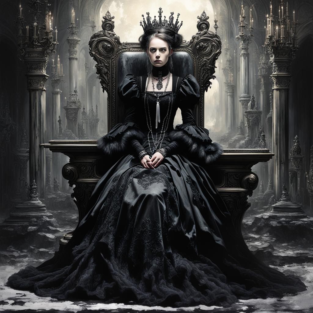 Gothic Princess on Dystopian Throne: Oil Painting
