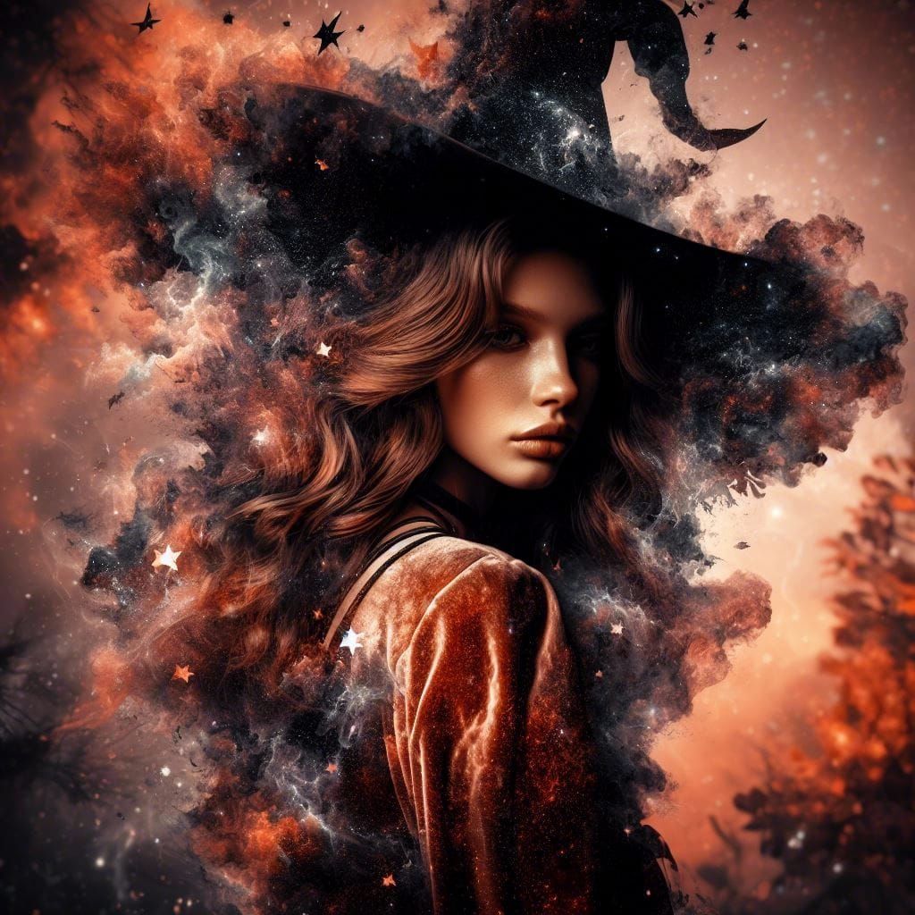 Cosmic Banshee Witch in Gothic Autumn Space