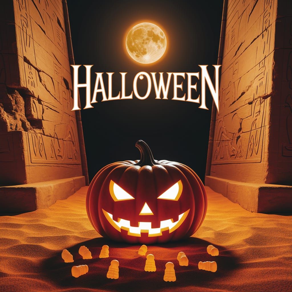 Egyptian Temple Halloween: Jack-o'-lantern on Sands