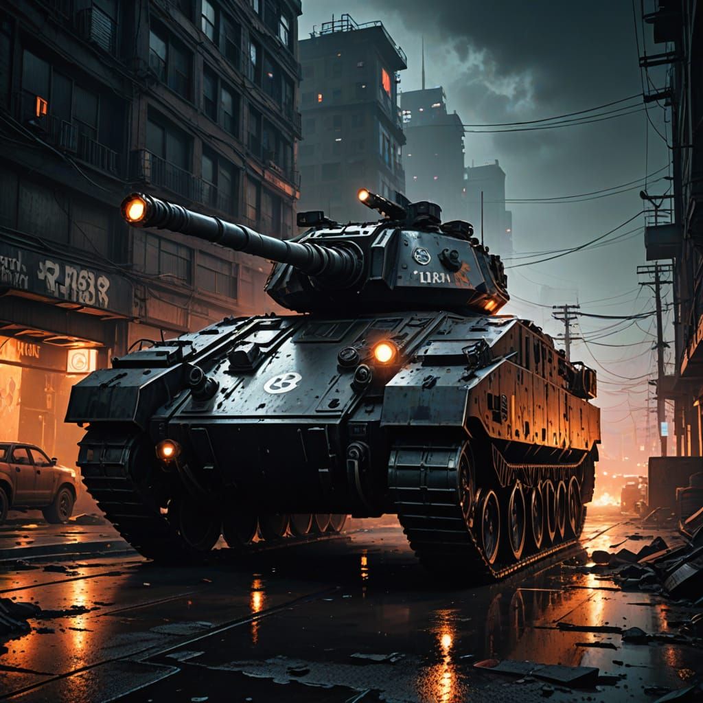 Cyberpunk-Style Bitcoin Tank Patrols Futuristic Los Santos