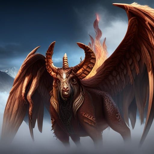 Fantastical Horned and Winged Creature in a Beautiful Land