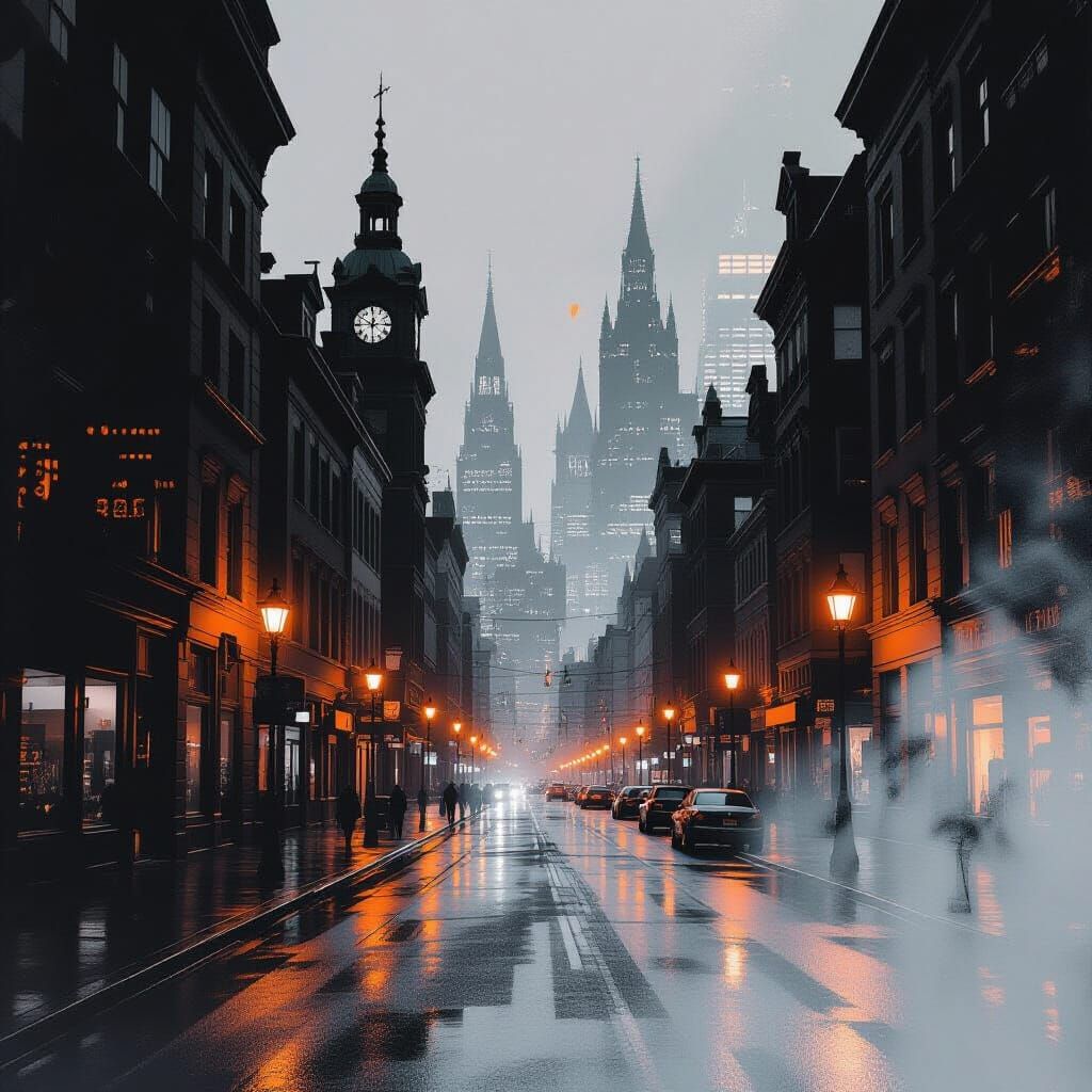 Dramatic Double Exposure of a City at Night