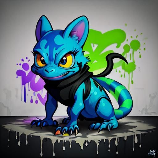 Cute Lizard Blacklight Poster in Graffiti Art Style