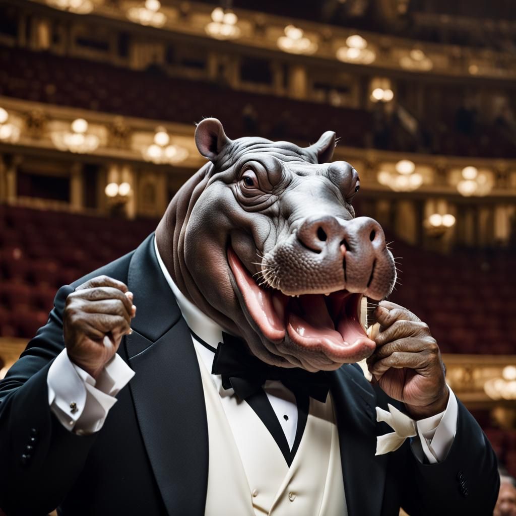 Hippopotamus in a tuxedo singing to a packed Opera House! II...