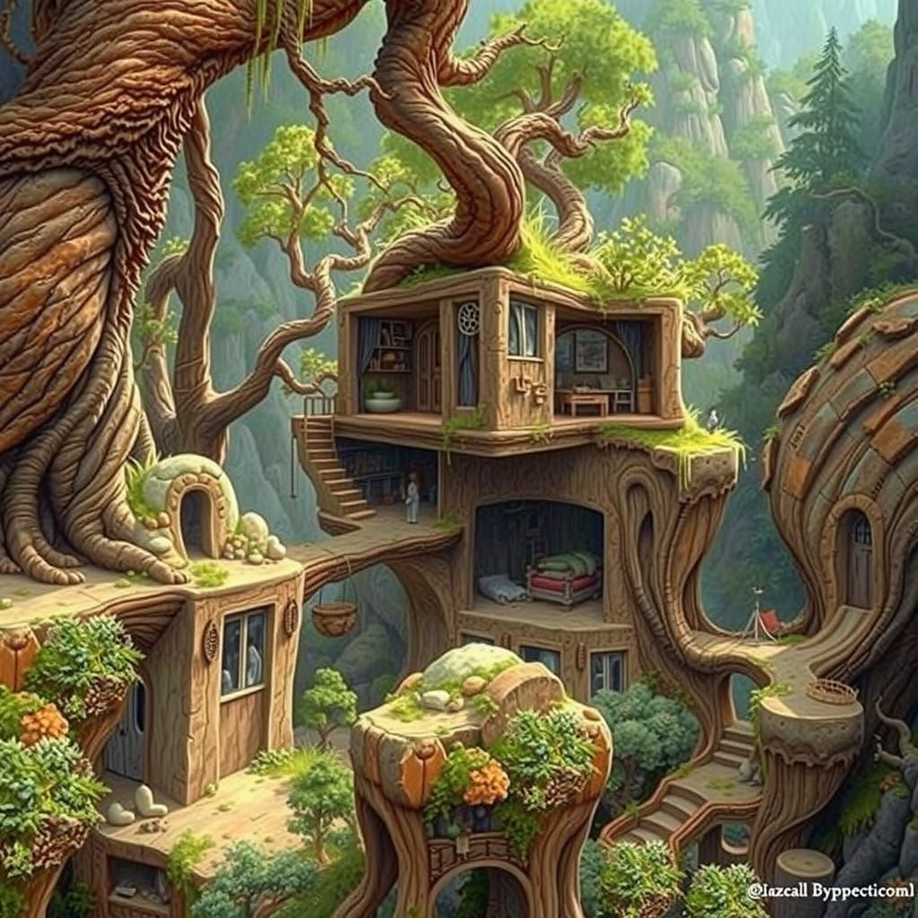 Surreal Fantasy Caves in Fractal Expressionism Style