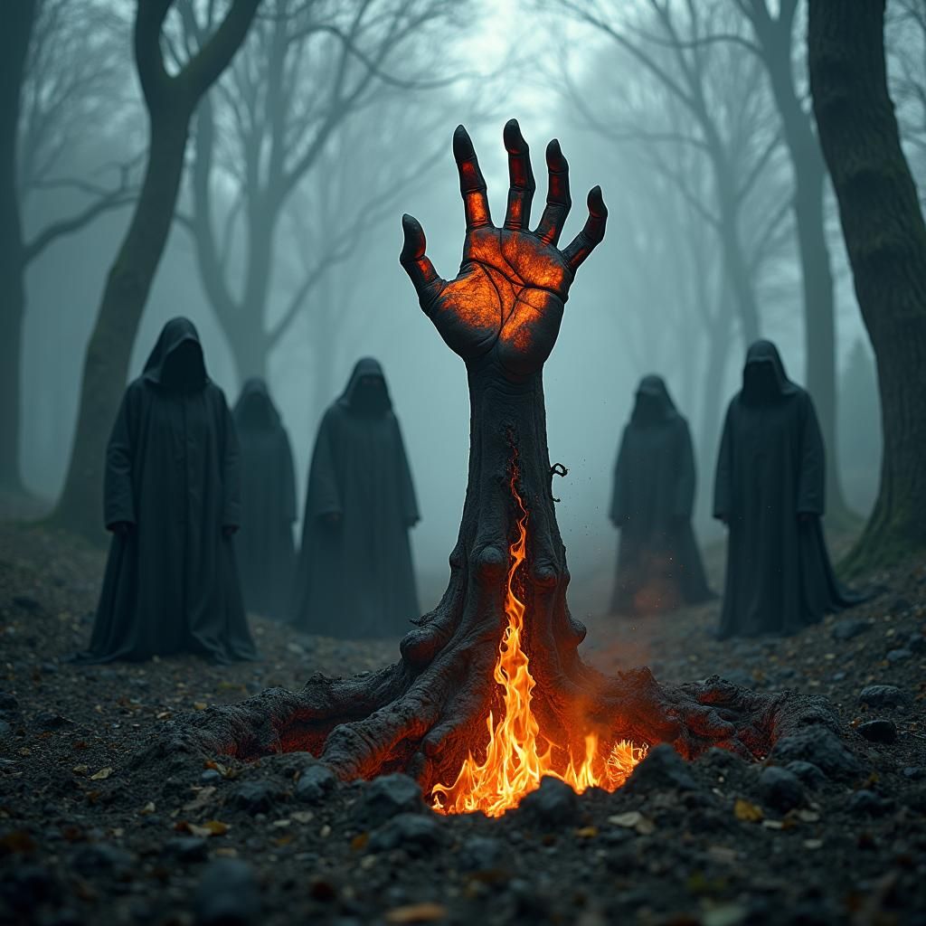 Demonic Hand Emerges in Dark Forest Ritual