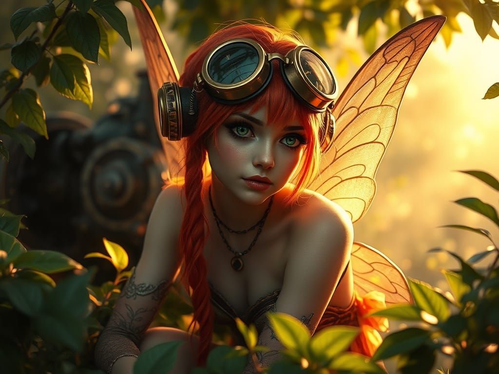 Steampunk Fairy in Golden Chiaroscuro Scene