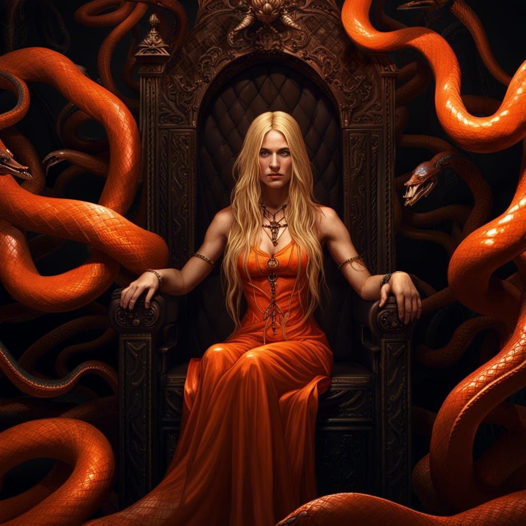Orange-Eyed Woman with Snakes, Dark Fantasy Art