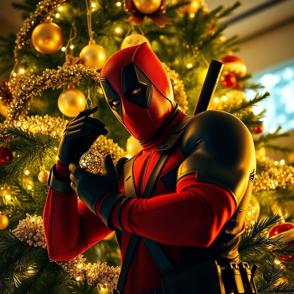 Deadpool's Christmas Tree Decorated in Iconic Style