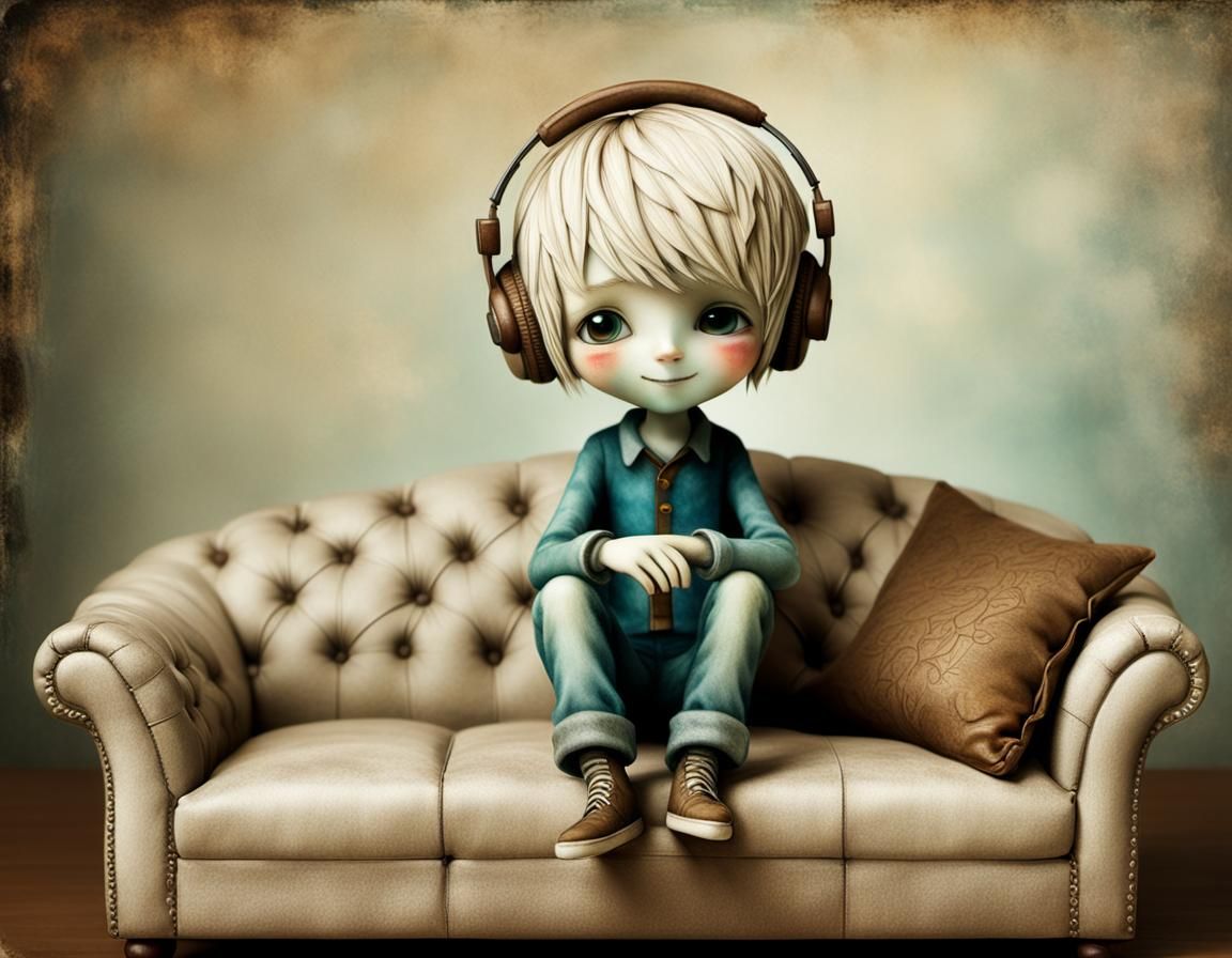 Boy Listening to Music: Surrealist Alcohol Ink Art