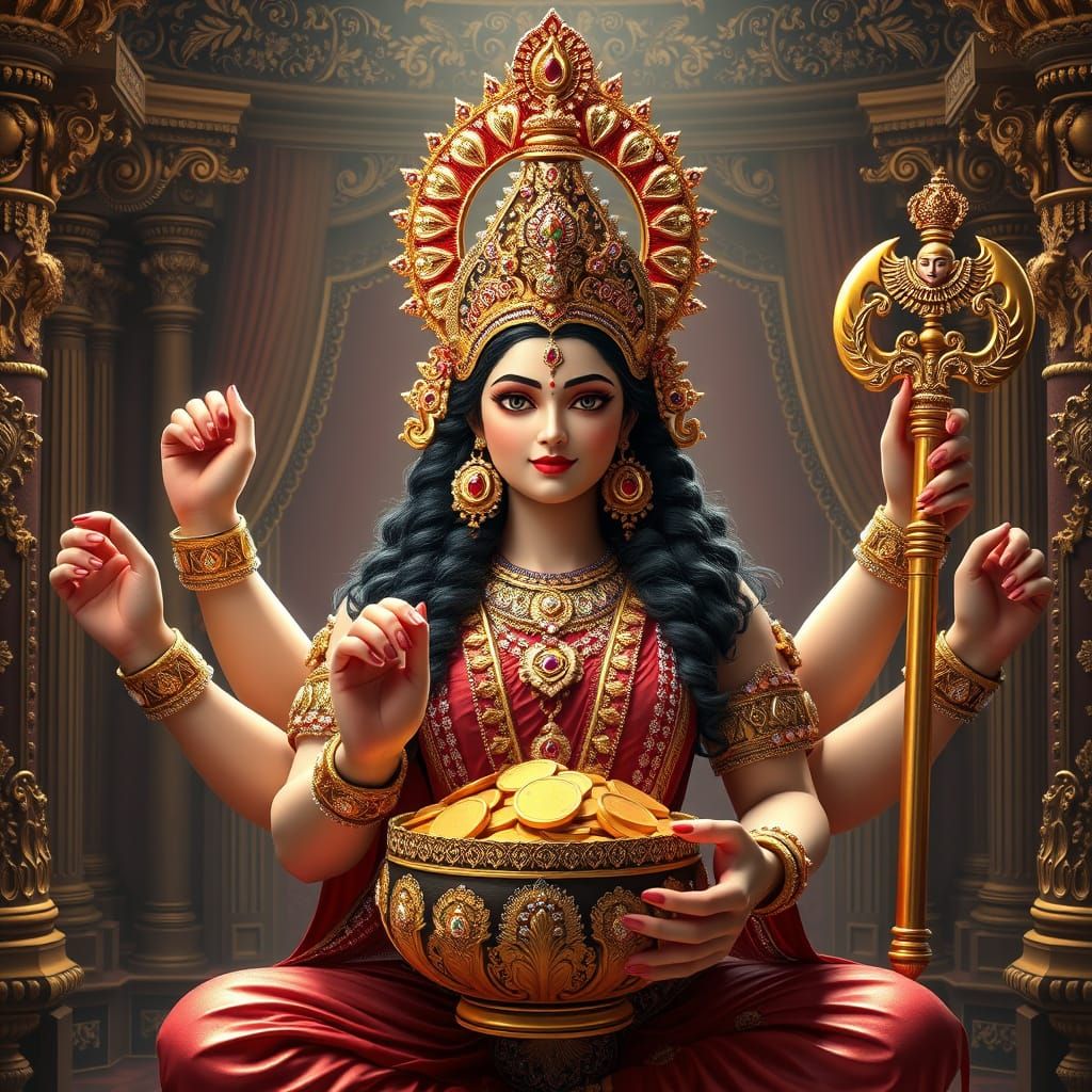 Goddess Lakshmi in Vibrant Royal Portraiture