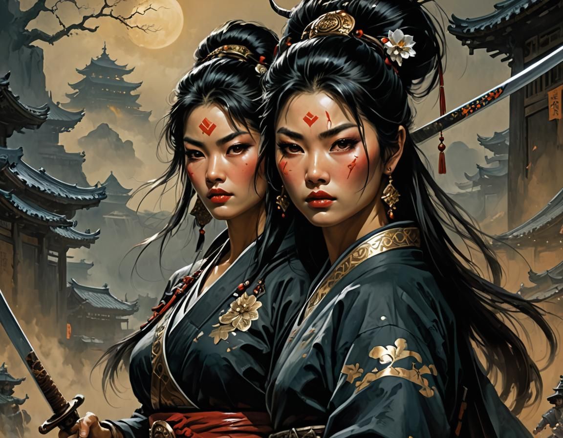 Graceful Shogun Girl in Dark Fantasy Art Style