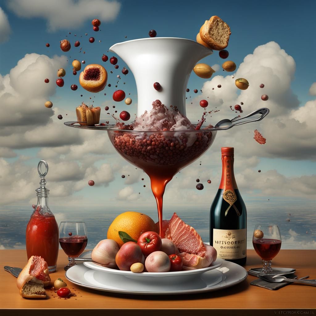 Joyful Feast: Hyperrealistic Surrealist Splash Art