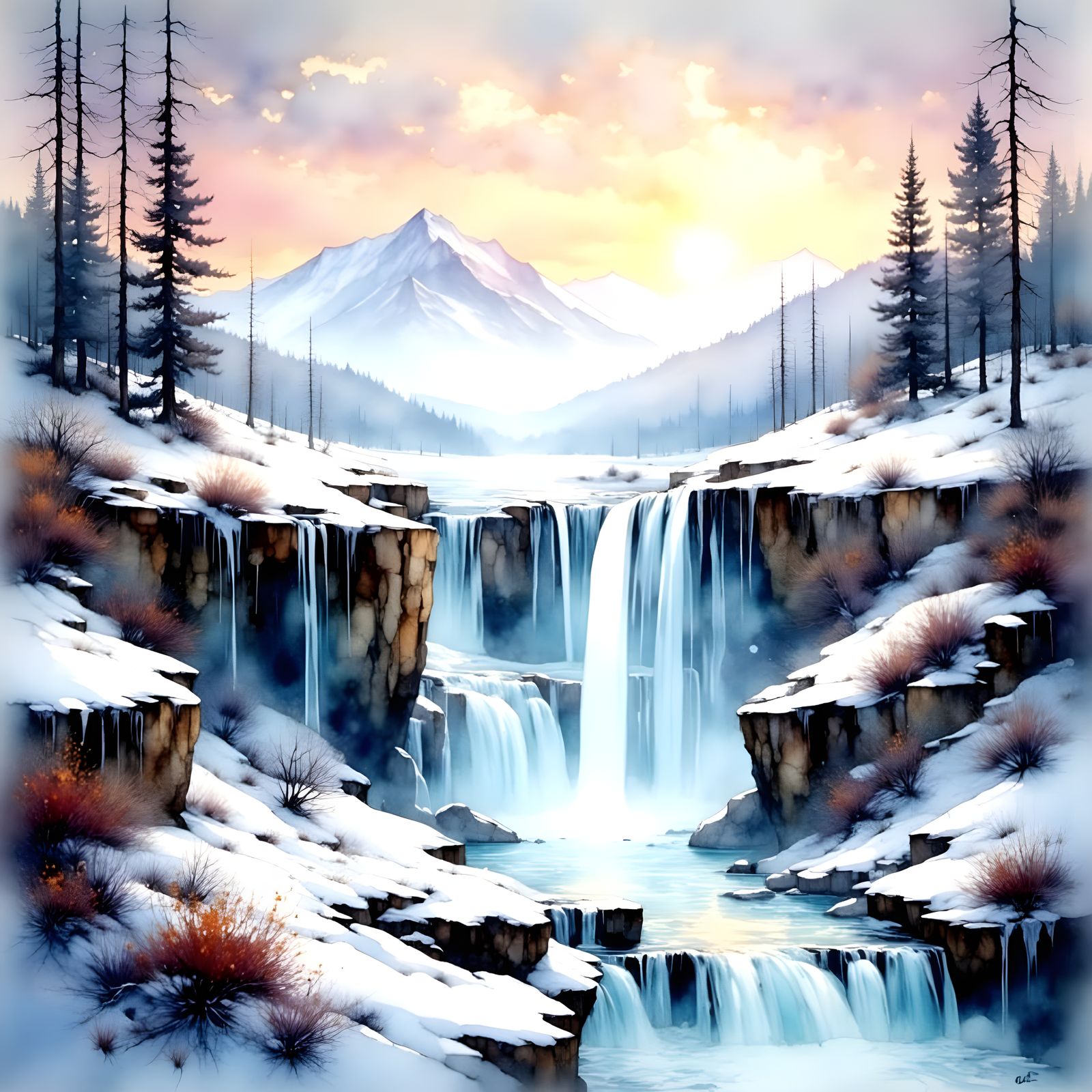 Serene Winter Landscape in Soft Pastel Colors