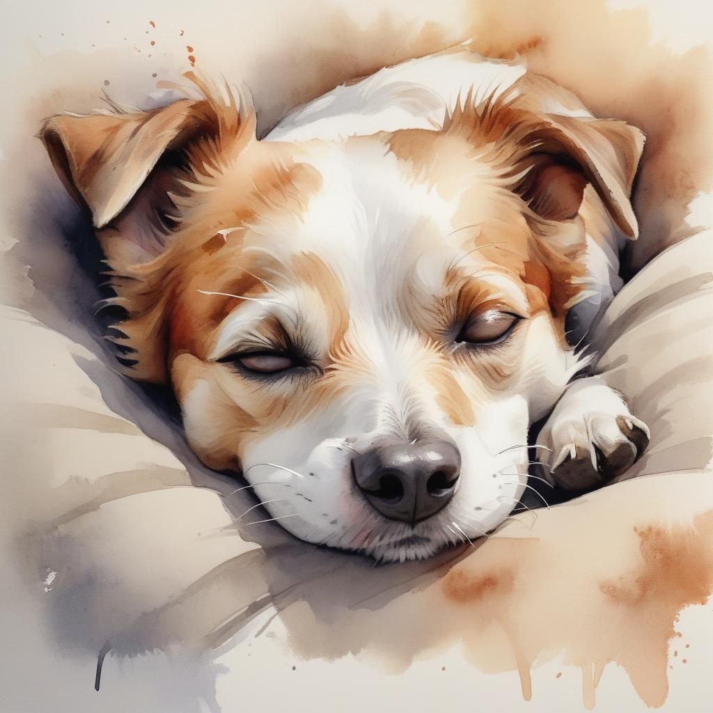 Watercolor of a Sleeping Jack Russell Terrier