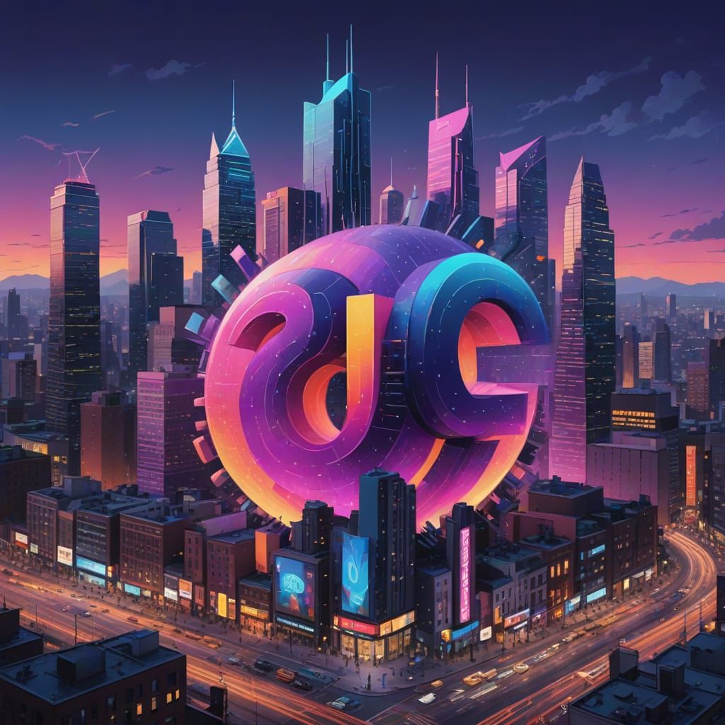 Modern City Icon in Vibrant Memphis-Style Design