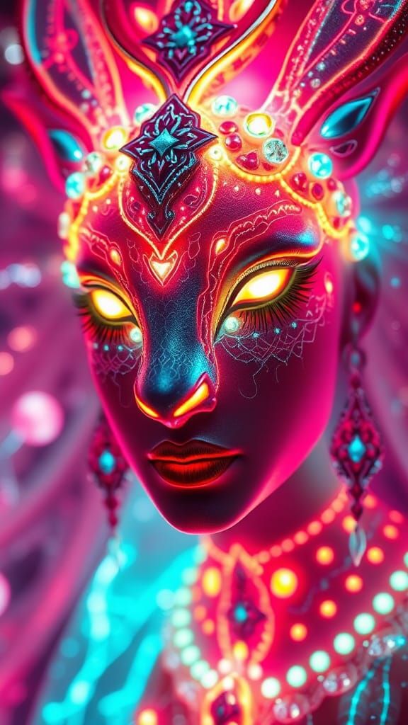 Goddess and Neon Animal Portrait with Fairy Lighting