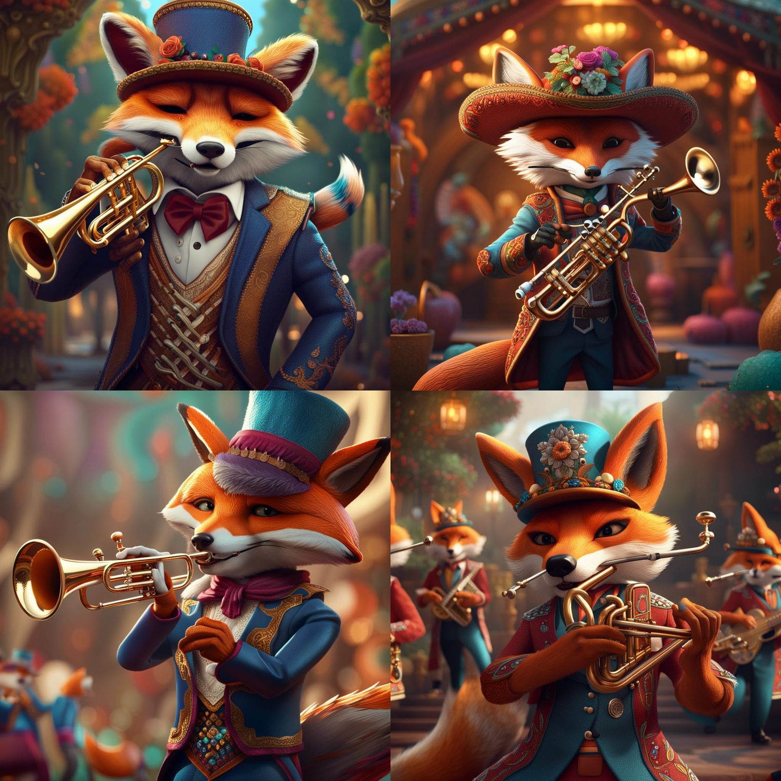 Fox in Mariachi Band: Detailed Matte Painting