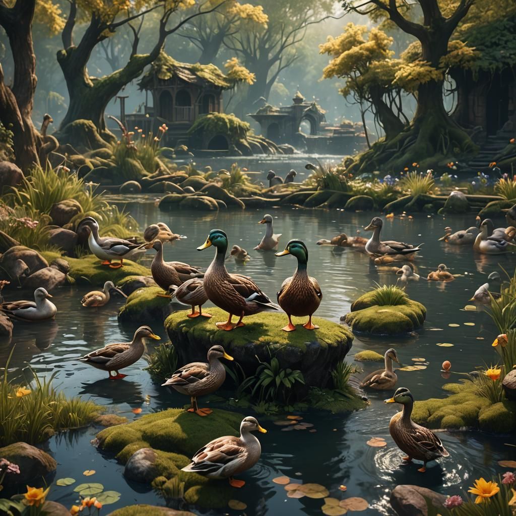 Fantastical Ducks in Detailed Matte Painting