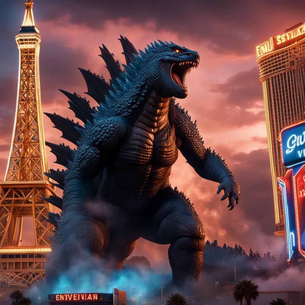 Godzilla as Elvis Wreaks Havoc in Las Vegas