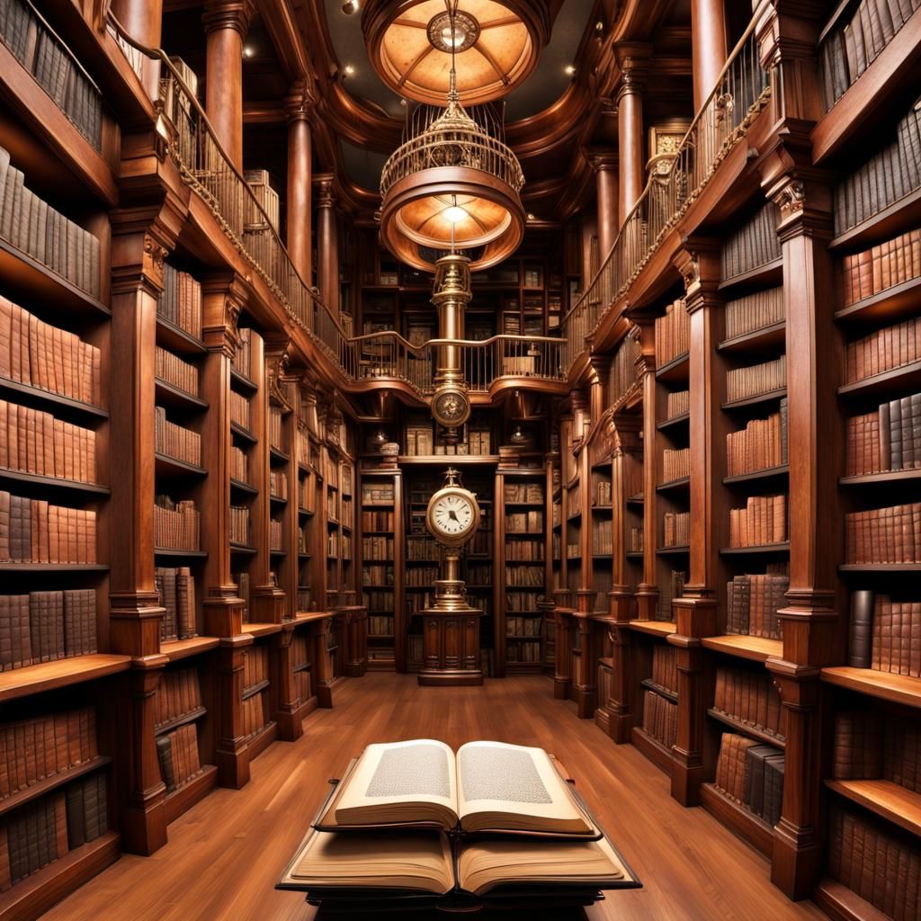 Steampunk Library Displaying Open Adventure Book