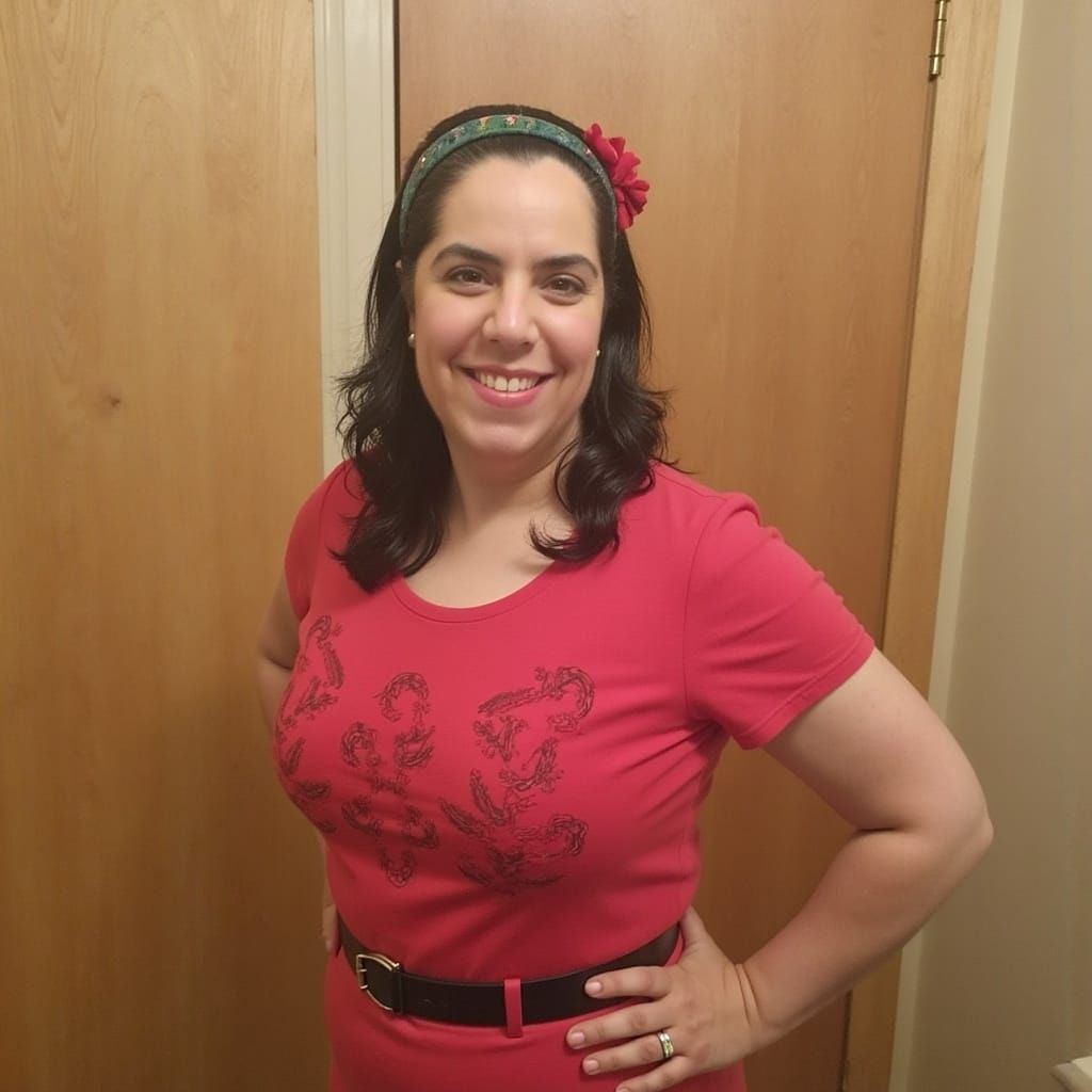 Sultry Blonde Woman Smizes for Christmas Family Portrait in....