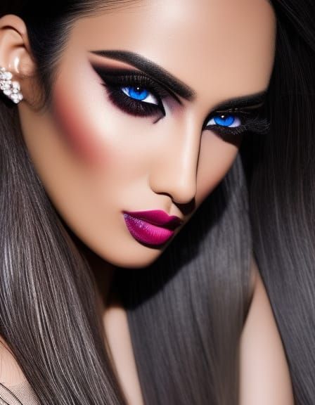 Enchanting Dark Mistress with Striking Blue Eyes