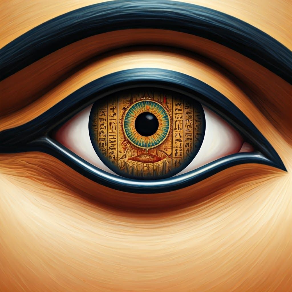 Egyptian Priestess Eye Reflecting Hieroglyphs