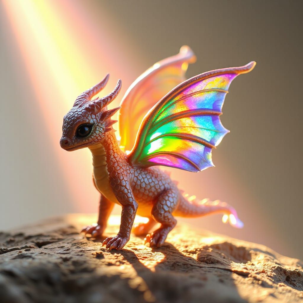 Fairy Dragon with Prismatic Wings and Rainbow Light
