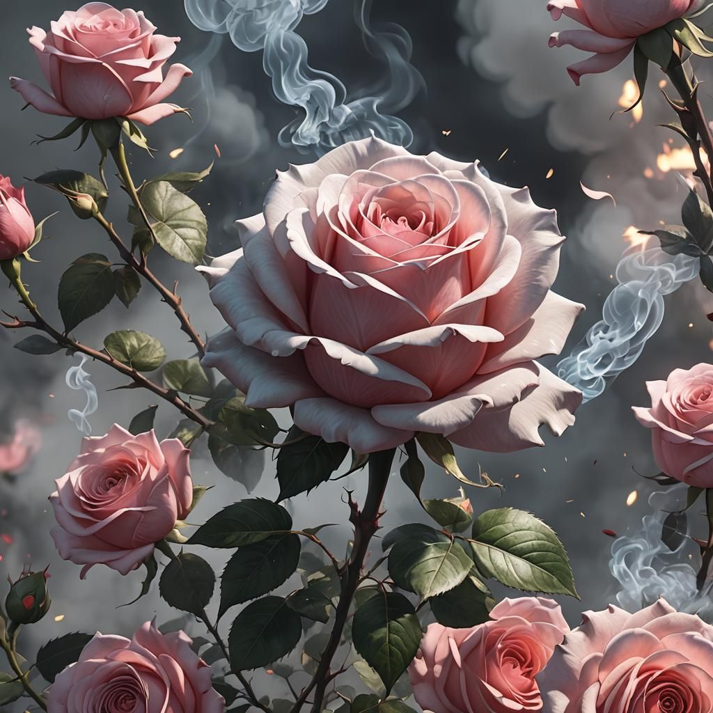 Rose Transforming into Smoke: 3D Anime Art
