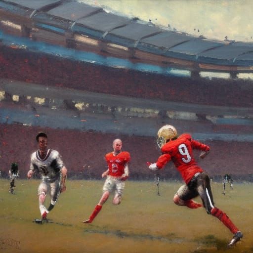 Soccer Match with Football Player, Oil Painting