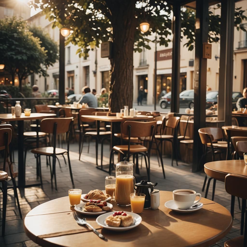 Person at Cafe with Warm Cinematic Lighting